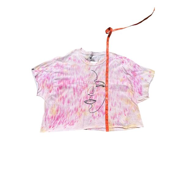 Handmade Tie-Dye Face Line Art Graphic Cropped T-Shirt With Open Back Lace-Up De - Picture 5 of 5